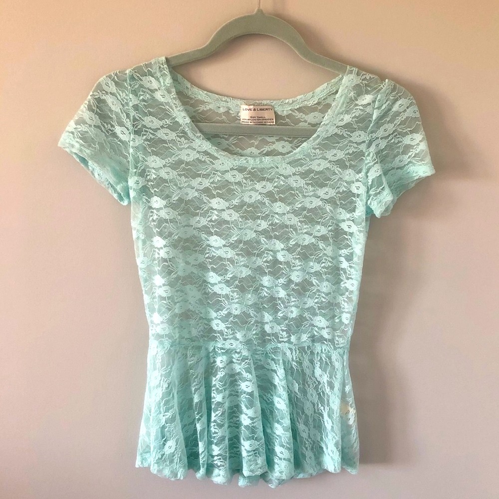 Love & Liberty Mint Lace Peplum Top T-Shirt